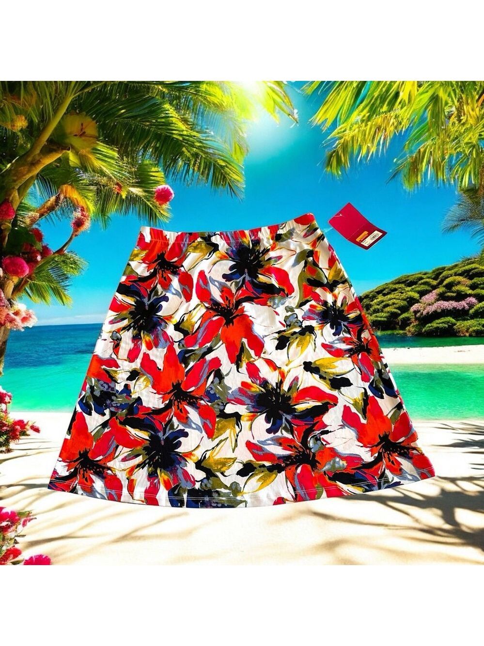 212 Collection Floral Skirt Womens Medium A-Line Full Career Vivid Colors NWT